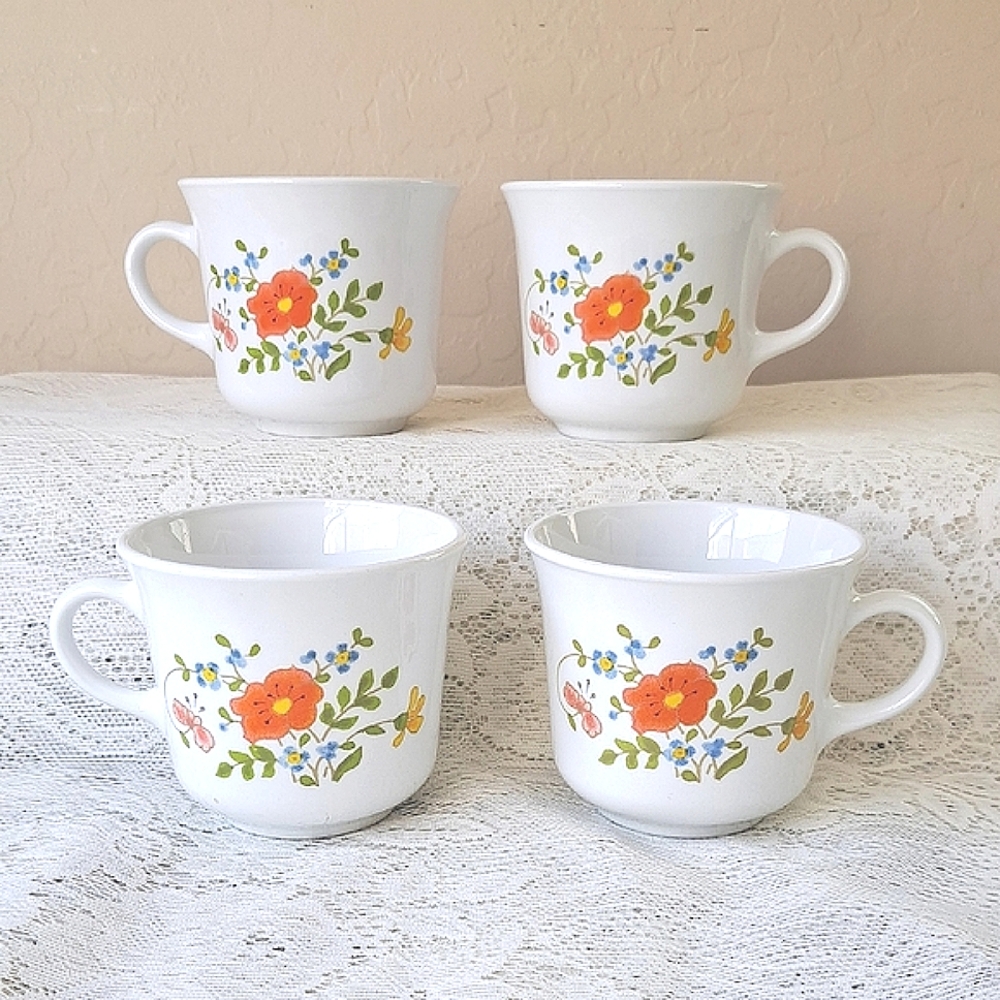 Vtg Corelle Corning Wildflower Pattern Coffee Tea Mugs Set of 4 Spring Flowers